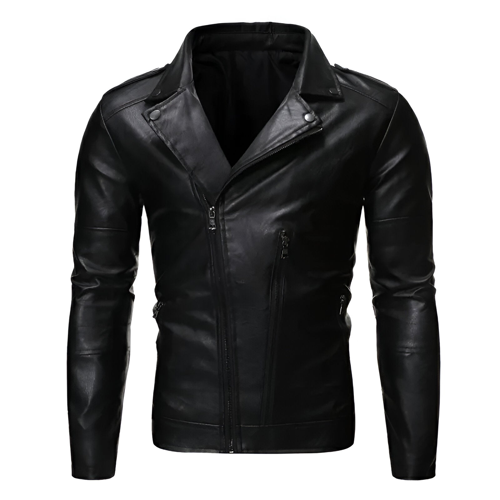 Chamarra de piel rockera para hombre con cierre cruzado Slim Fit estilo biker