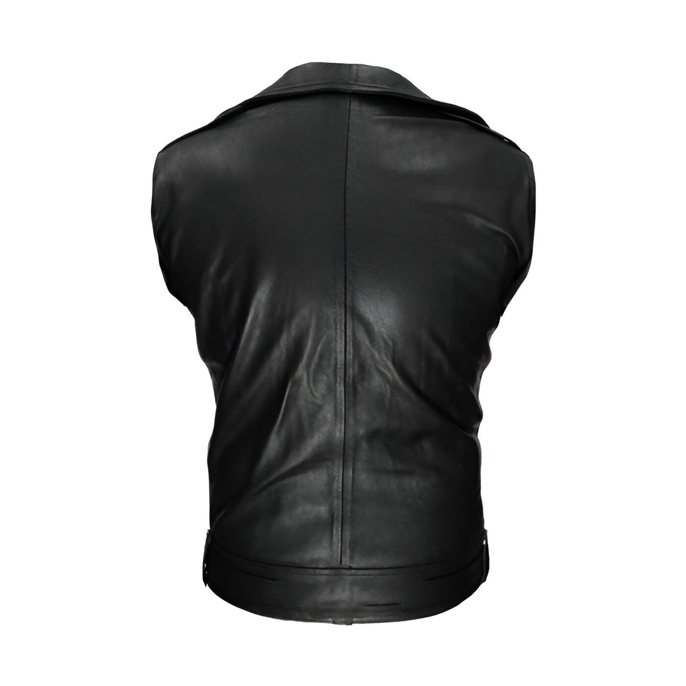 Chaleco de piel rockero hombre cierre cruzado Slim Fit biker vista trasera
