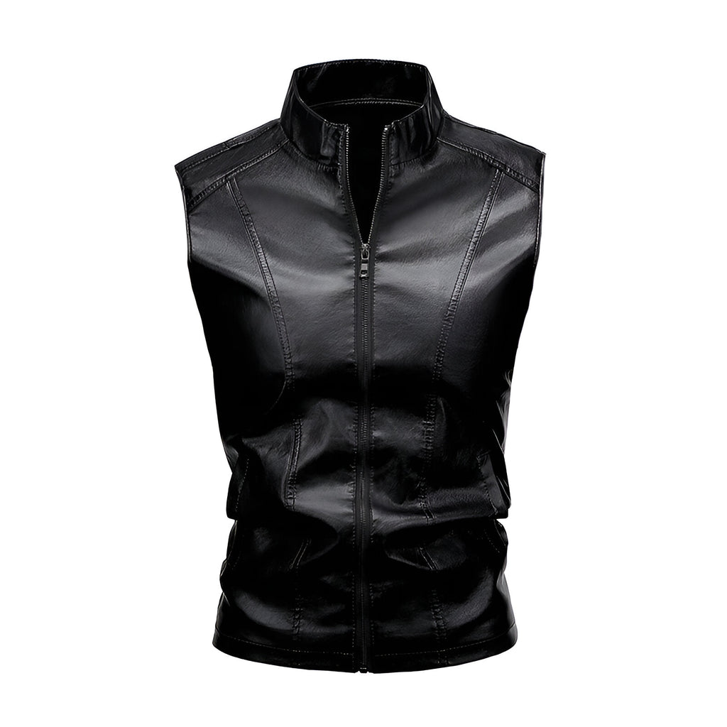Chaleco de piel rockero para hombre Slim Fit estilo biker