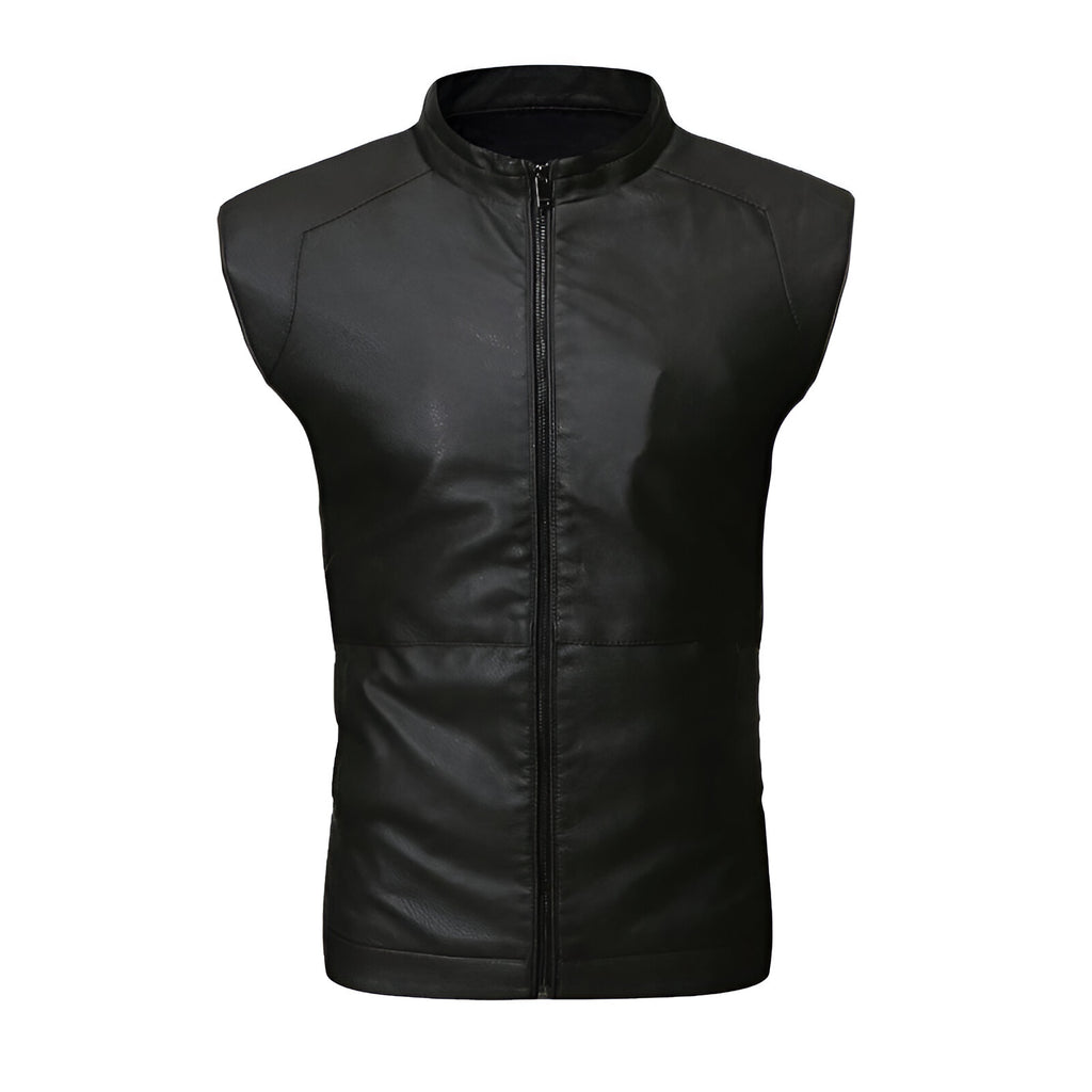 Chaleco de piel rockero para hombre estilo motociclista Slim Fit