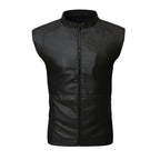 Chaleco de piel rockero para hombre estilo motociclista Slim Fit