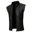 Chaleco de piel rockero para hombre estilo motociclista Slim Fit vista lateral