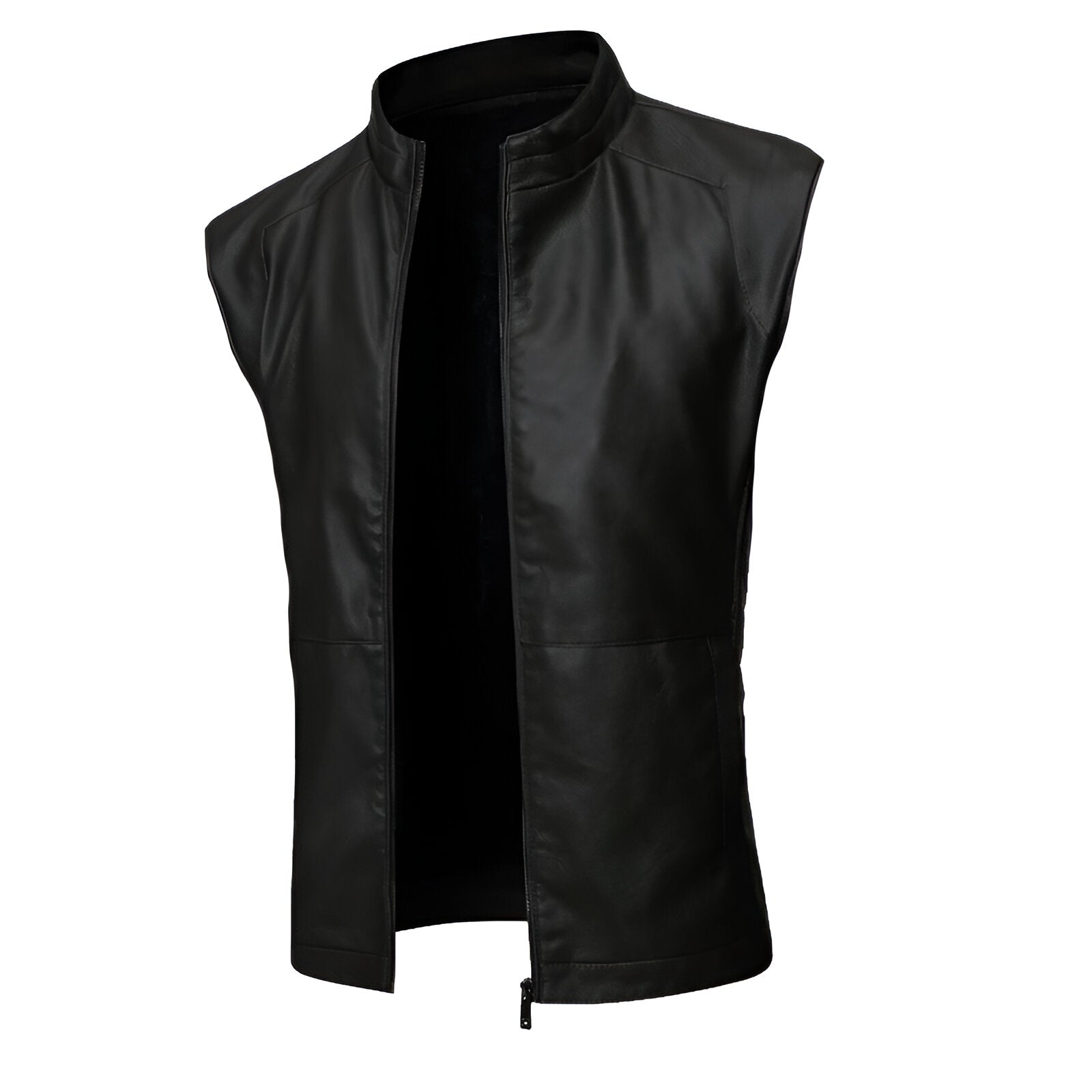 Chaleco de piel rockero para hombre estilo motociclista Slim Fit vista lateral
