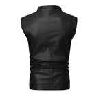 Chaleco de piel rockero hombre estilo motociclista Slim Fit vista trasera