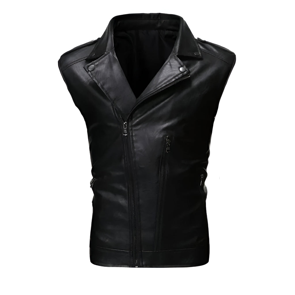 Chaleco de piel rockero para hombre con cierre cruzado Slim Fit estilo biker