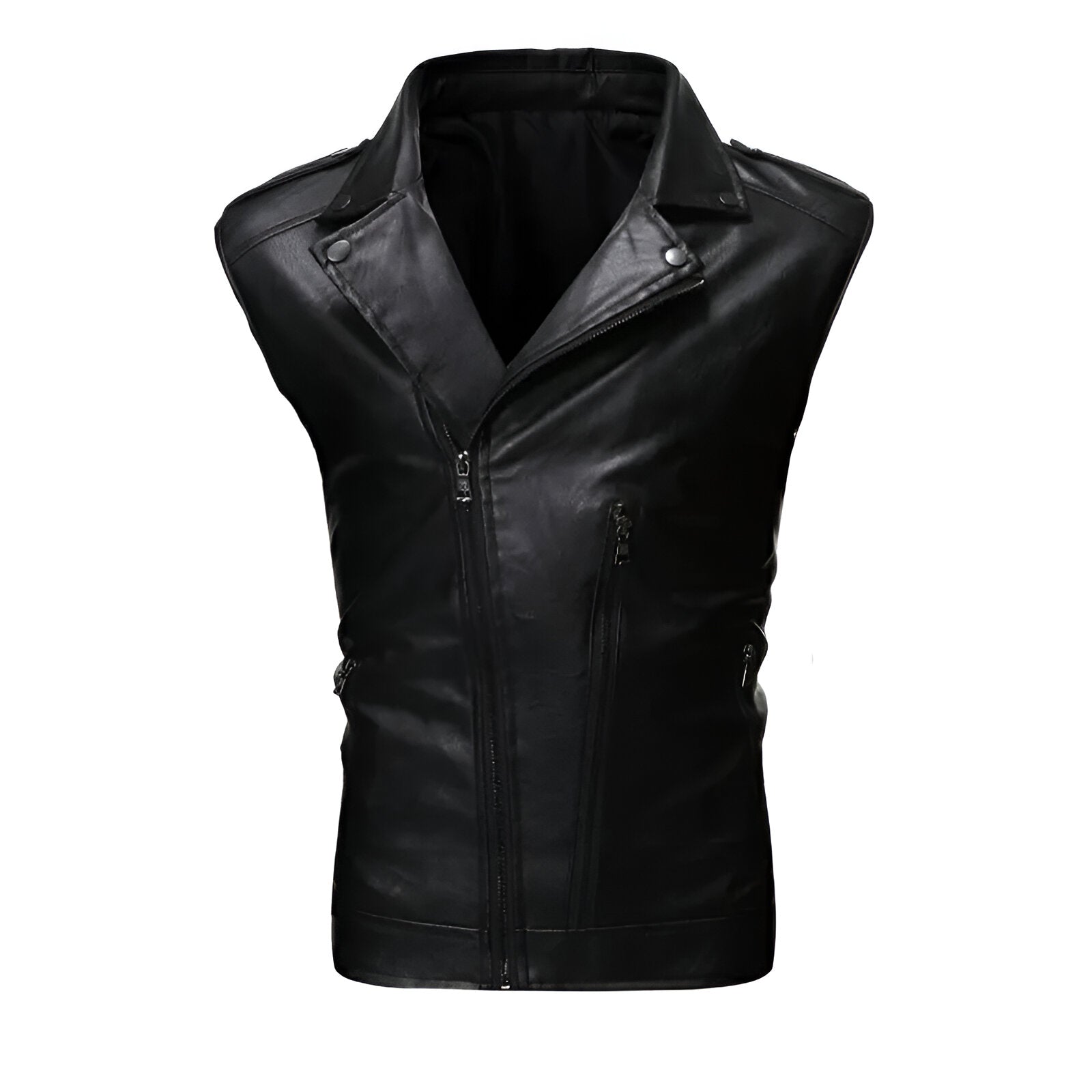 Chaleco de piel rockero para hombre con cierre cruzado Slim Fit estilo biker