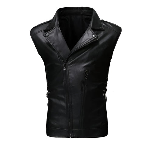 Chaleco de piel rockero para hombre con cierre cruzado Slim Fit estilo biker
