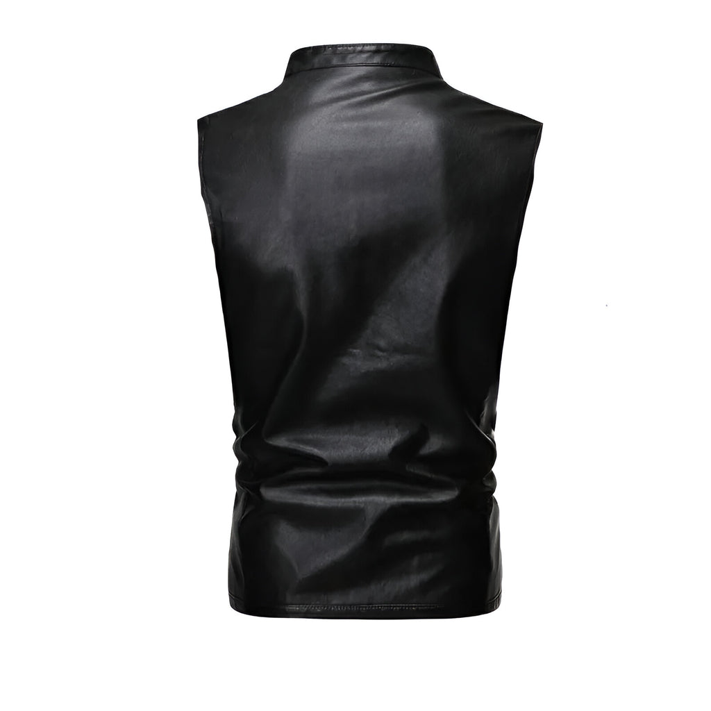 Chaleco de piel rockero hombre cierre cruzado Slim Fit biker vista trasera