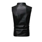 Chaleco de piel rockero hombre cierre cruzado Slim Fit biker vista trasera