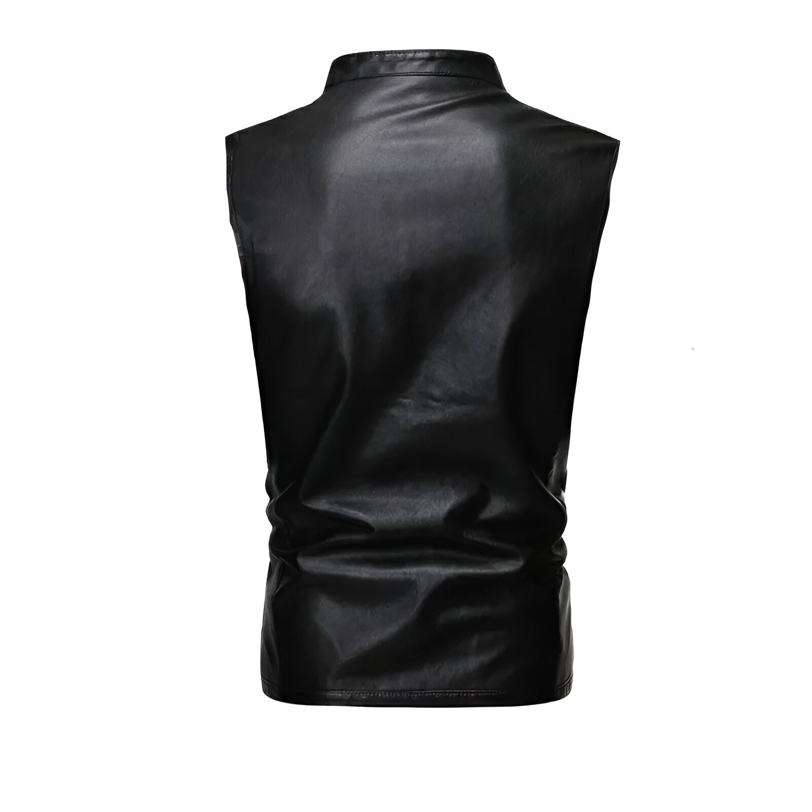 Chaleco de piel rockero hombre cierre cruzado Slim Fit biker vista trasera