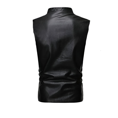 Chaleco de piel rockero hombre cierre cruzado Slim Fit biker vista trasera