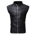 Chaleco de piel rockero para hombre Slim Fit biker con cuello alto