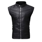 Chaleco de piel rockero para hombre Slim Fit biker con cuello alto