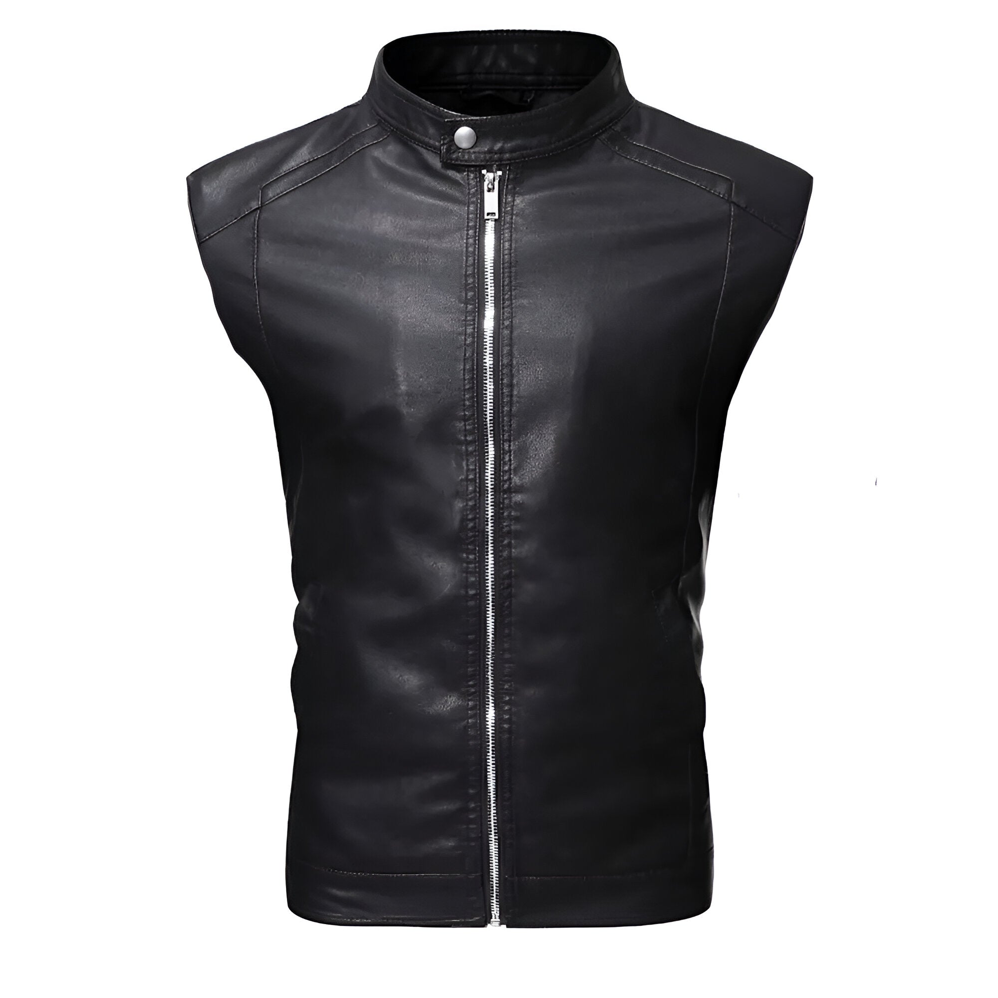 Chaleco de piel rockero para hombre Slim Fit biker con cuello alto
