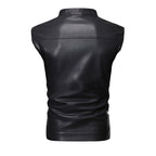Chaleco de piel rockero hombre Slim Fit biker con cuello alto vista trasera