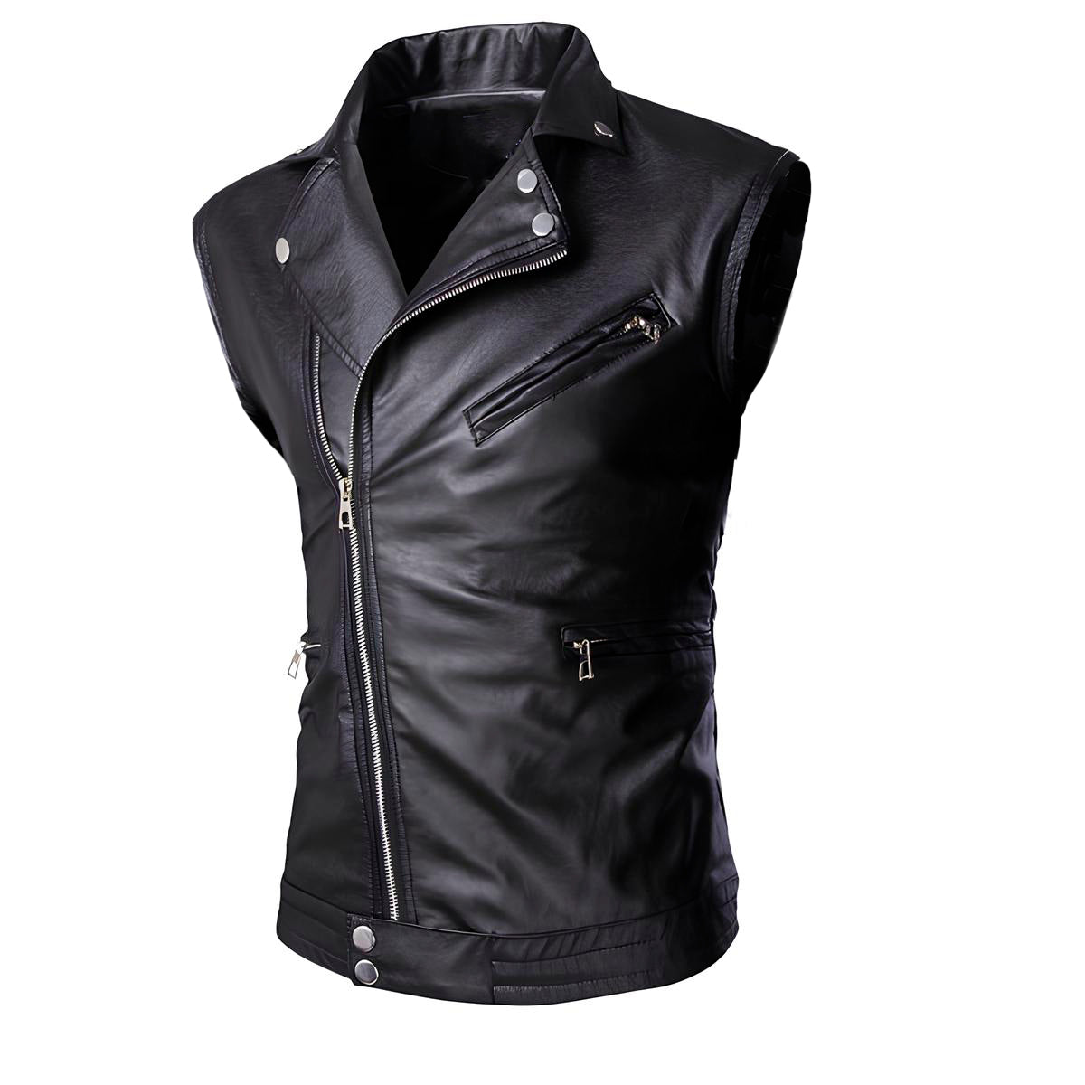 Chaleco de piel rockero cruzado para hombre estilo motociclista biker