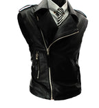 Chaleco de piel rockero para hombre con cierre cruzado moda biker