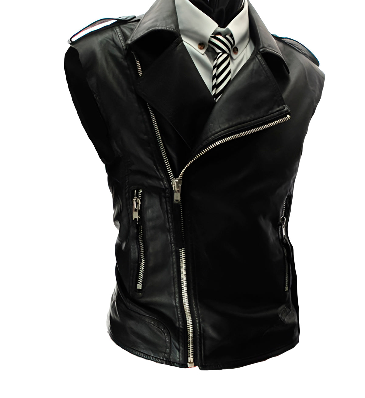 Chaleco de piel rockero para hombre con cierre cruzado moda biker