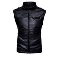 Chaleco de piel rockero para hombre biker con cuello alto y cinta