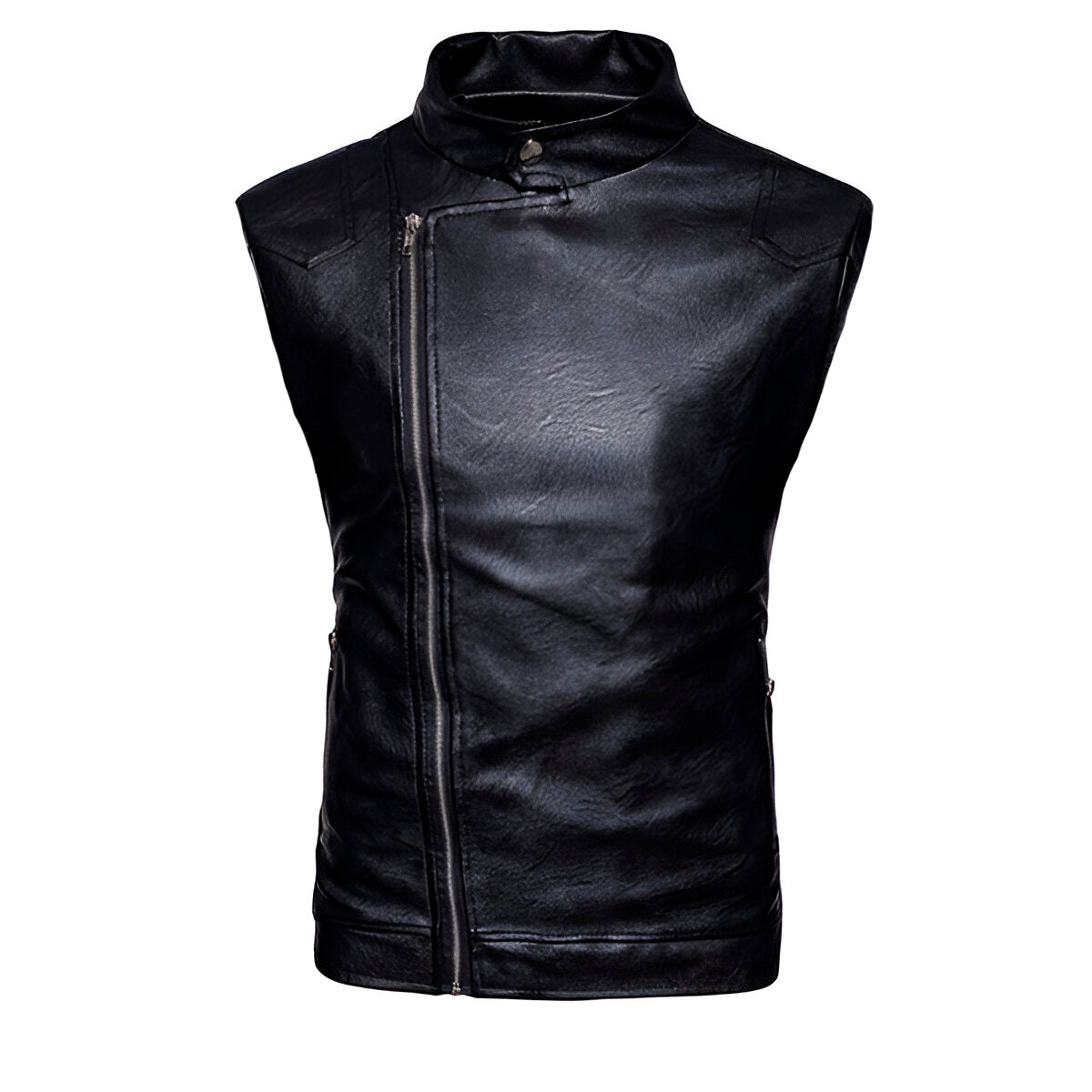 Chaleco de piel rockero para hombre Slim Fit con cierre cruzado estilo biker
