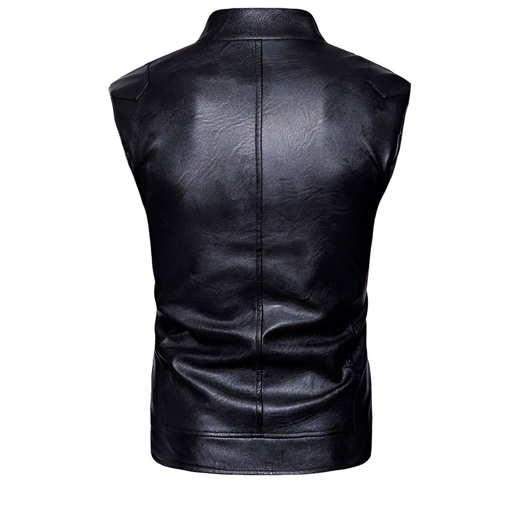 Chaleco de piel rockero hombre Slim Fit con cierre cruzado biker vista trasera