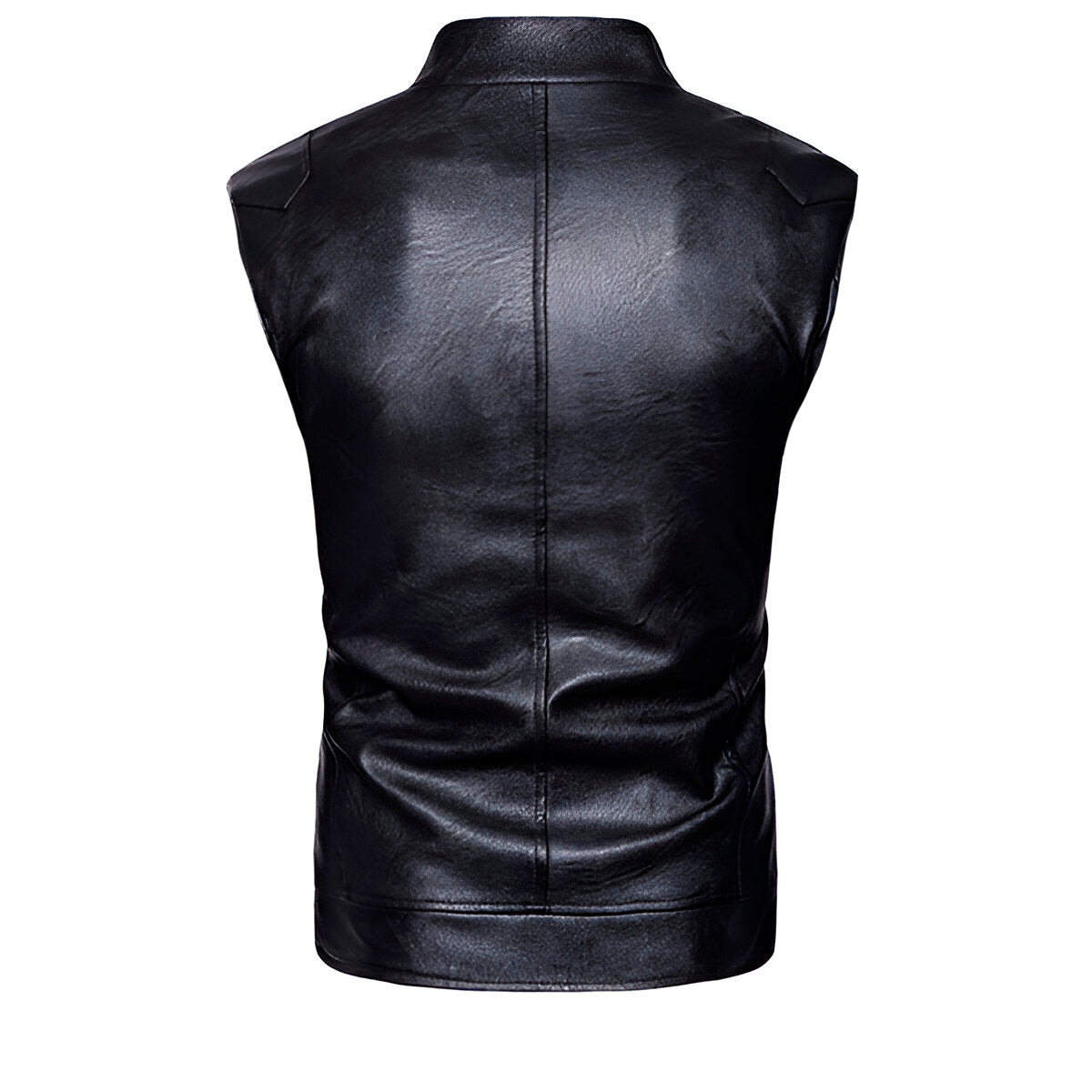 Chaleco de piel rockero hombre Slim Fit con cierre cruzado biker vista trasera