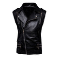 Chaleco de piel rockero cruzado para hombre con varios cierres estilo biker