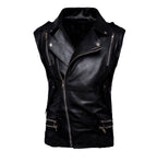 Chaleco de piel rockero cruzado para hombre con varios cierres estilo biker