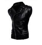 Chaleco de piel rockero cruzado para hombre varios cierres biker vista lateral