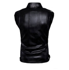 Chaleco de piel rockero cruzado hombre varios cierres biker vista trasera