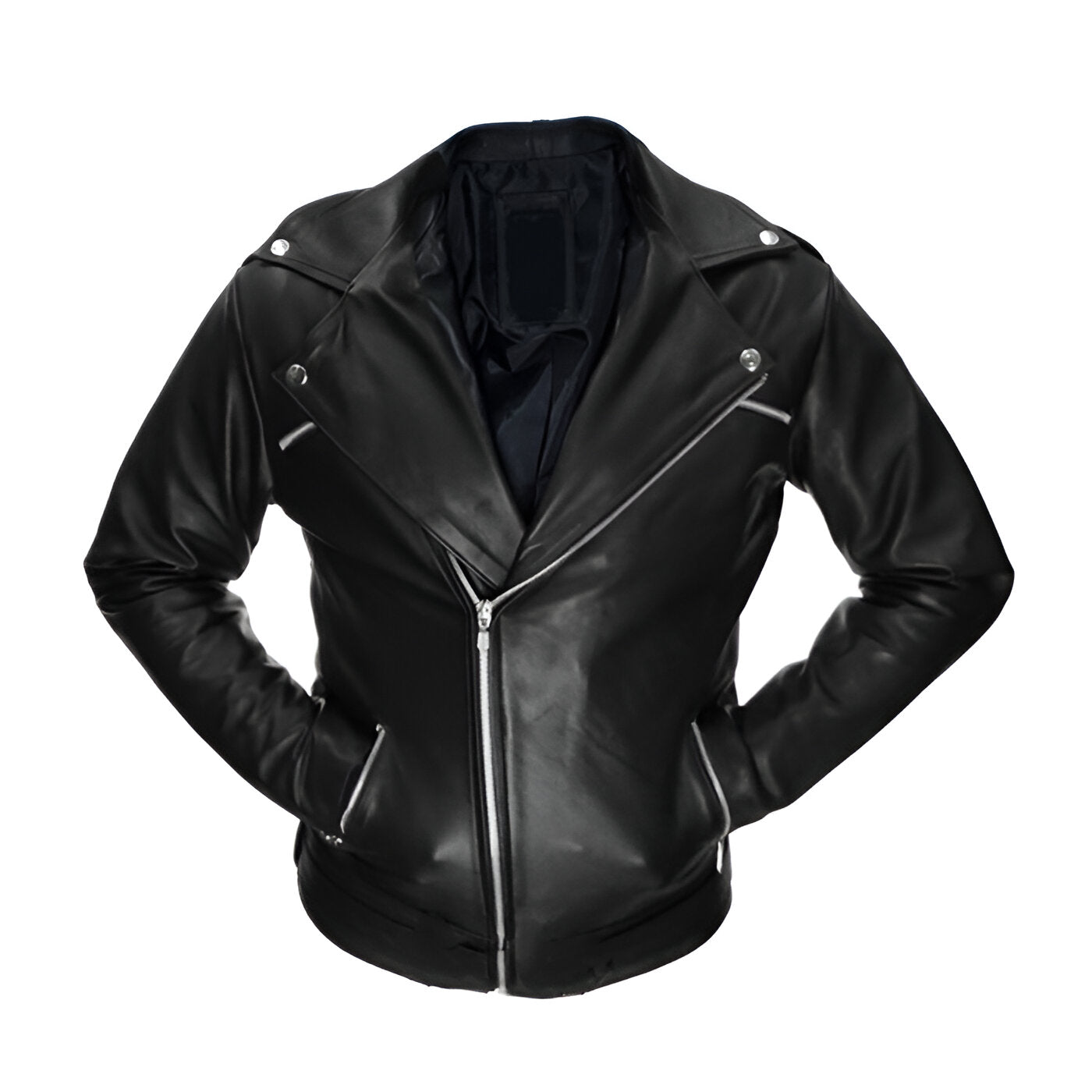 Chamarra de piel rockera para hombre cierre cruzado Slim Fit estilo biker