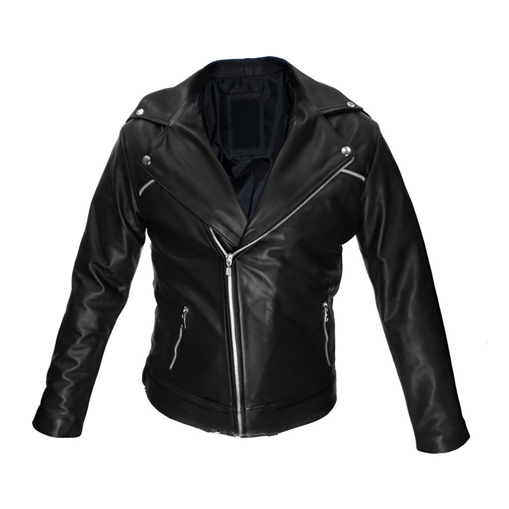 Chamarra de piel rockera hombre cierre cruzado Slim Fit vista frontal