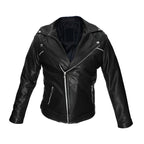 Chamarra de piel rockera hombre cierre cruzado Slim Fit vista frontal