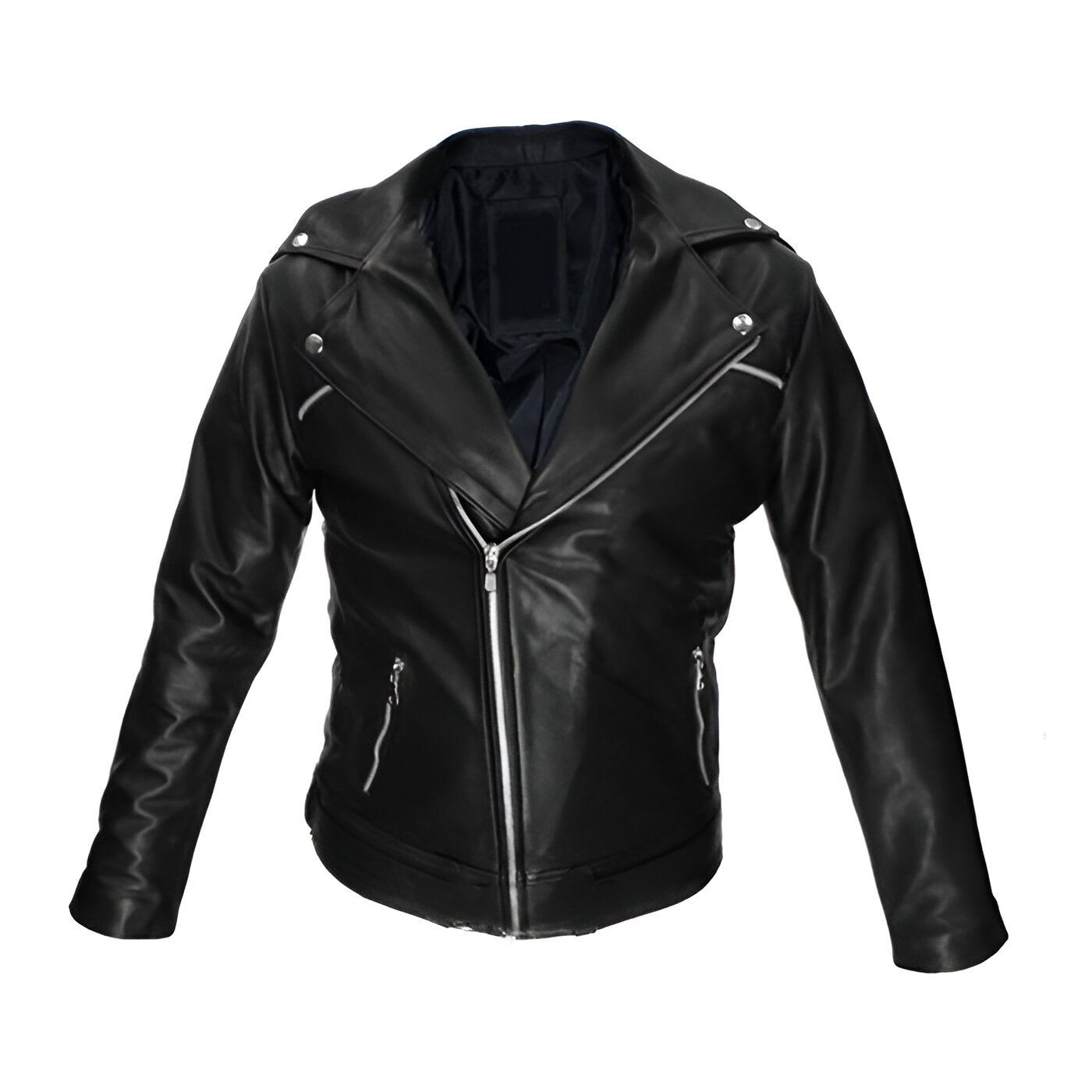 Chamarra de piel rockera hombre cierre cruzado Slim Fit vista frontal