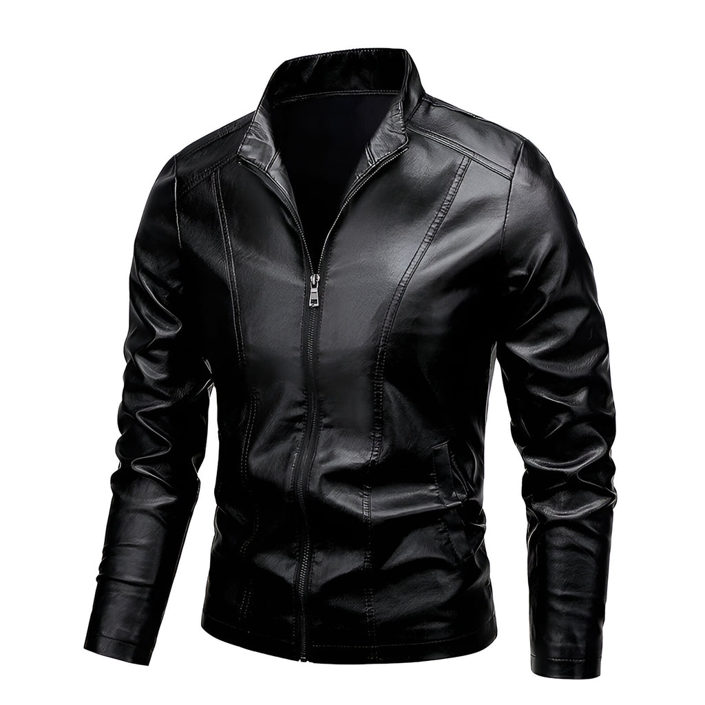 Chamarra de piel biker para hombre Slim Fit vista lateral