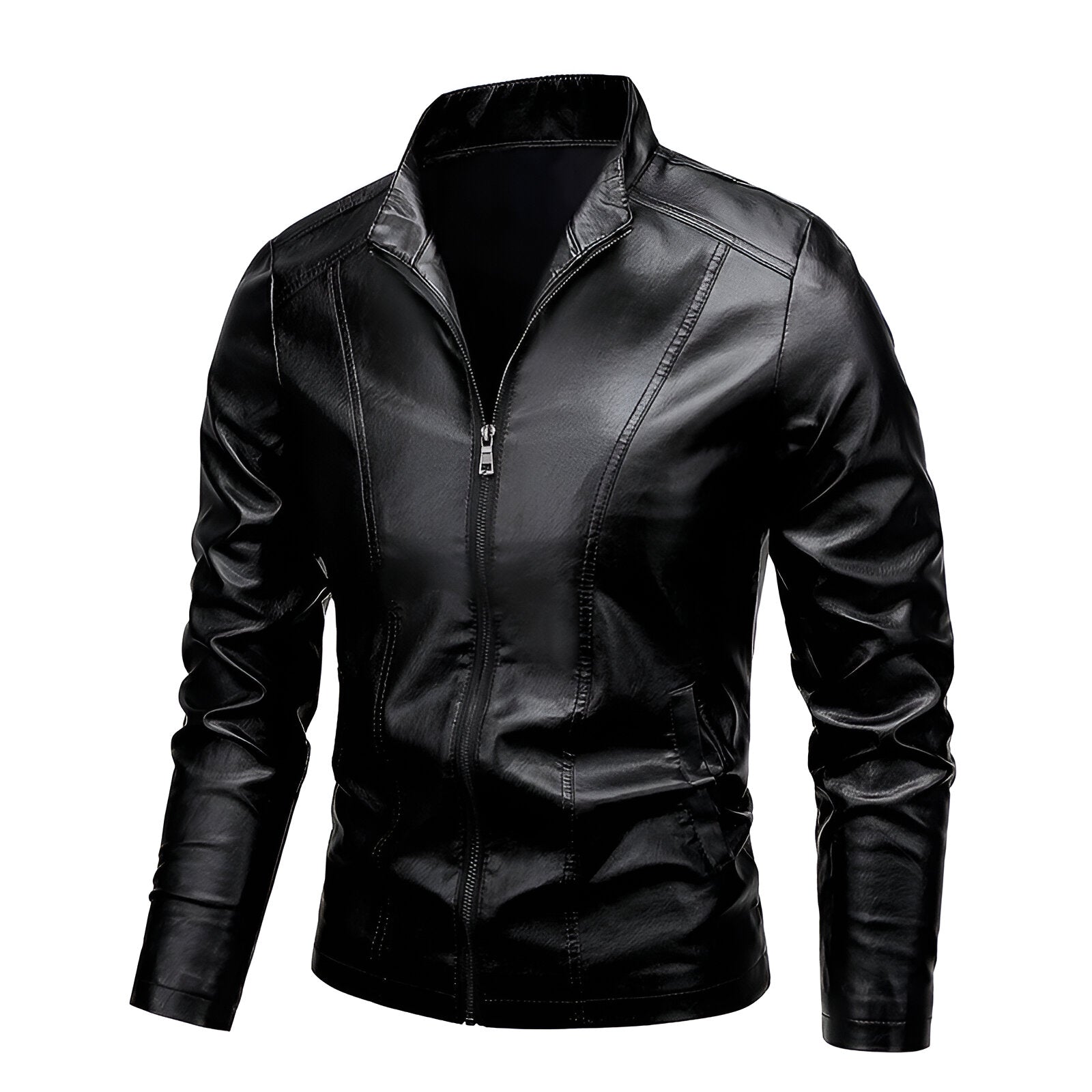 Chamarra de piel biker para hombre Slim Fit vista lateral