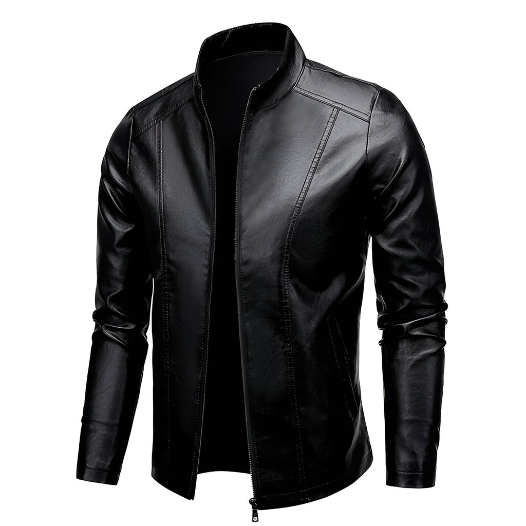 Chamarra de piel rockera para hombre Slim Fit estilo biker vista lateral derecha