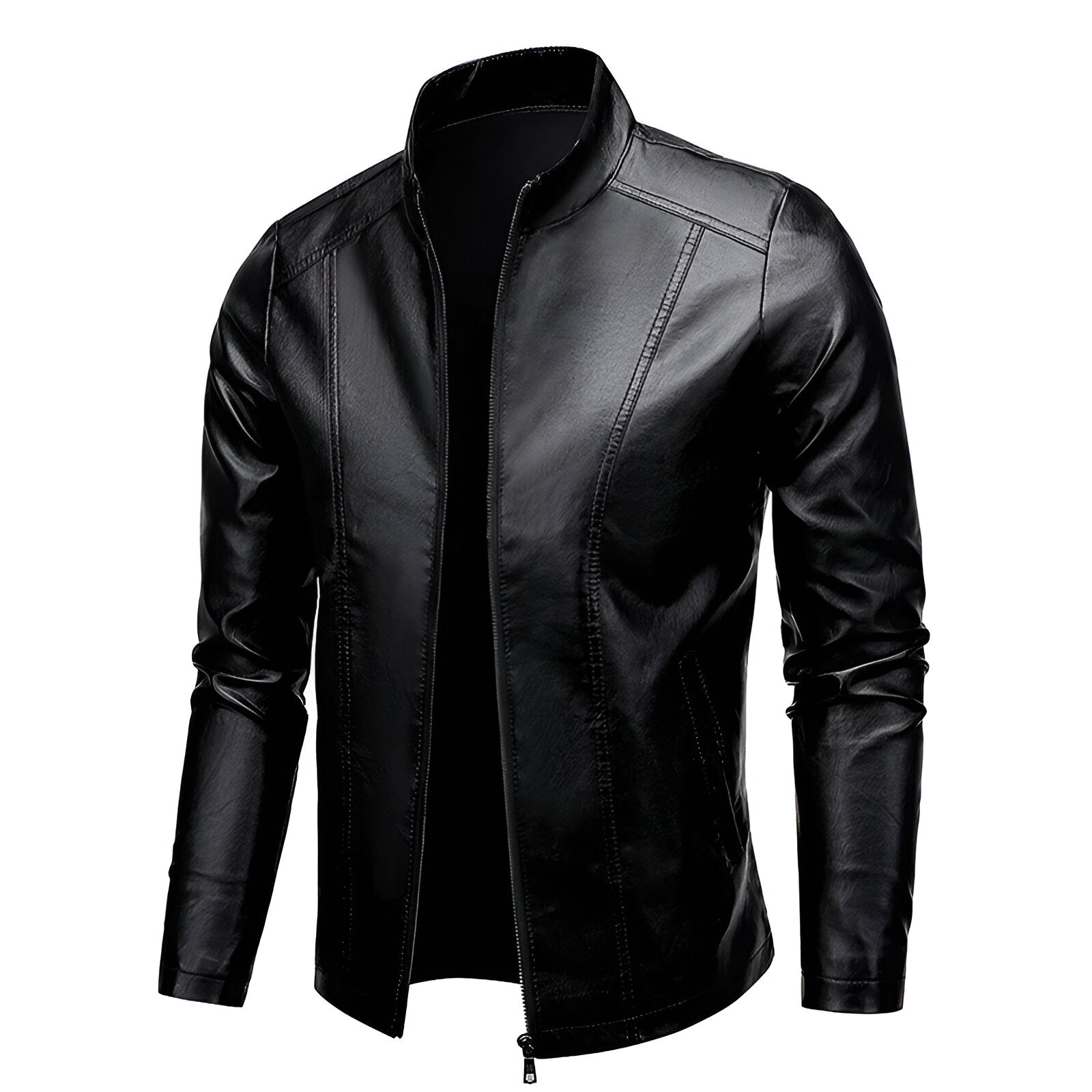 Chamarra de piel rockera para hombre Slim Fit estilo biker vista lateral derecha
