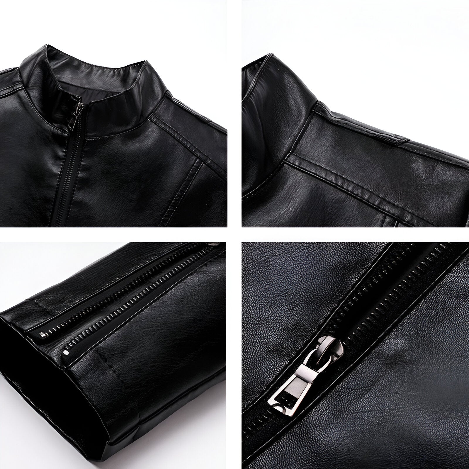 Textura de piel genuina en chamarra rockera biker Slim Fit