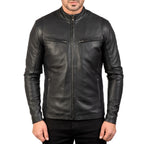 Chamarra de piel rockera para hombre con cuello alto estilo motociclista biker