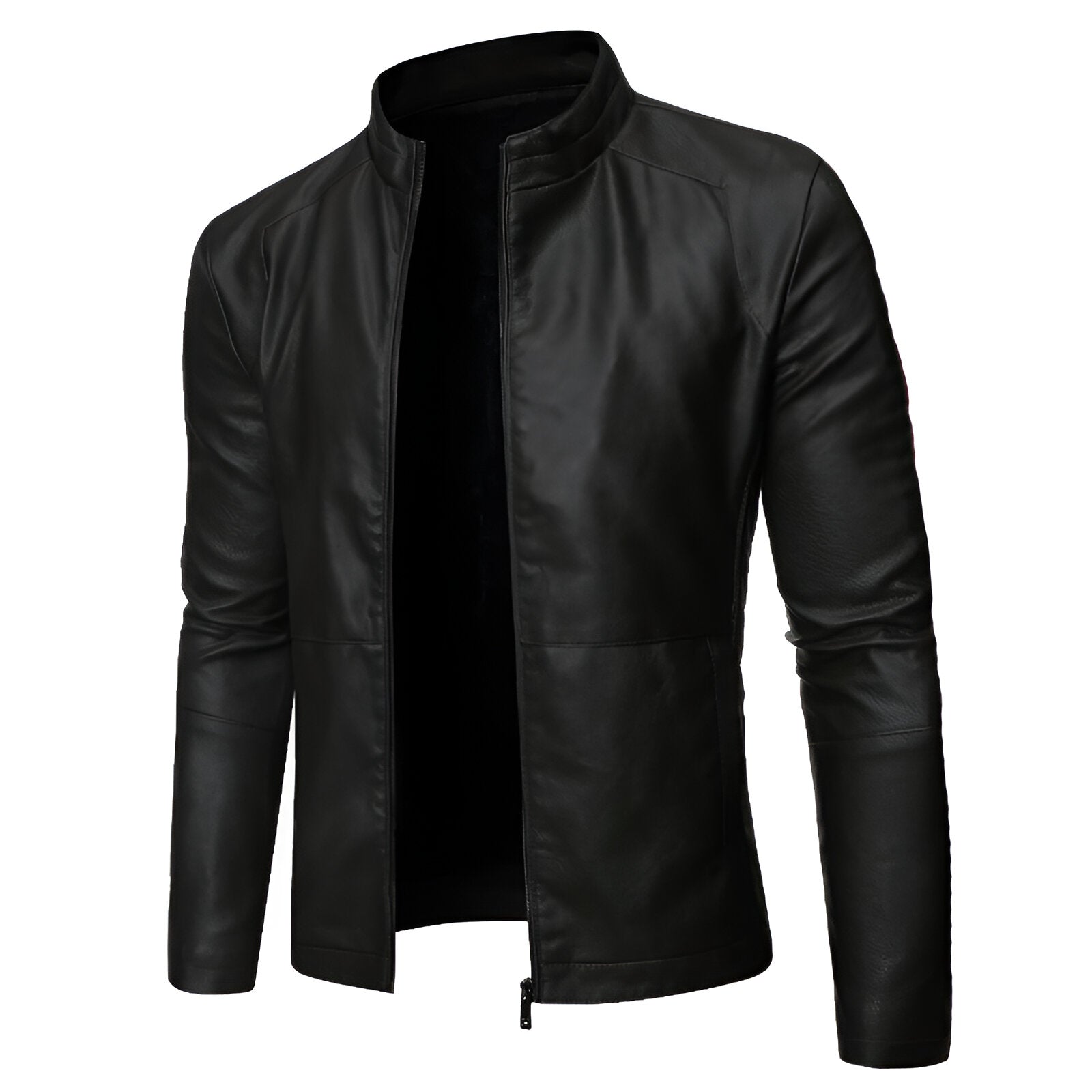 Chamarra de piel rockera para hombre Slim Fit estilo motociclista vista lateral