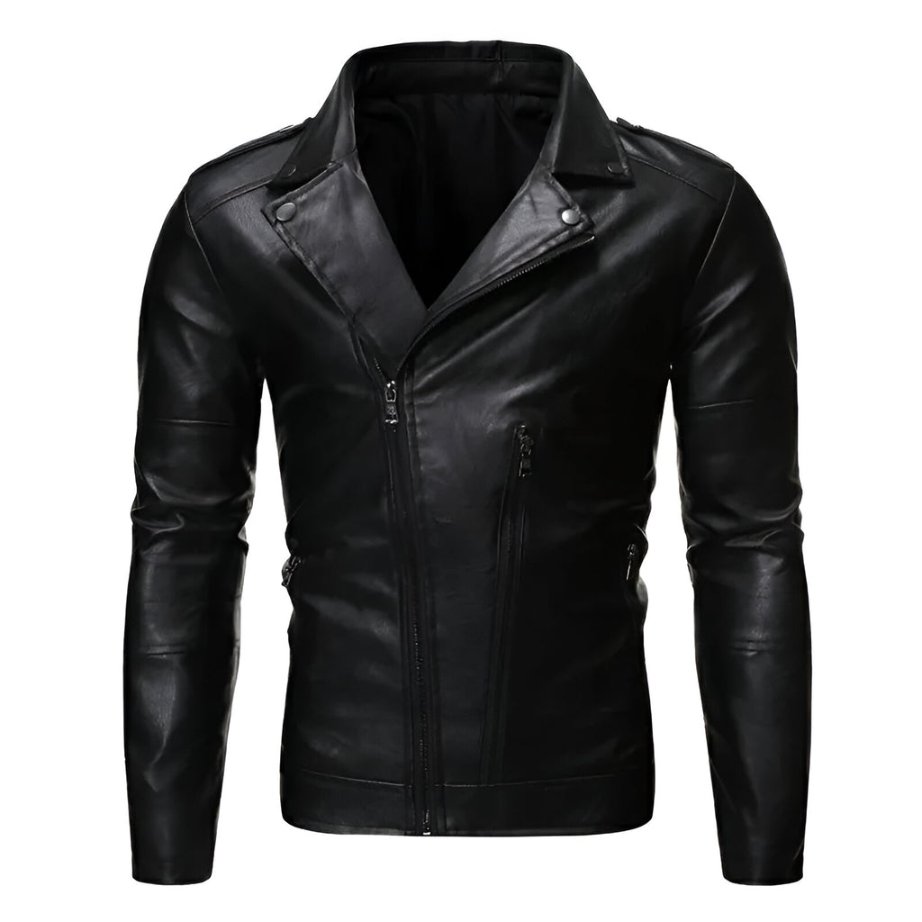 Chamarra de piel rockera para hombre con cierre cruzado Slim Fit estilo biker