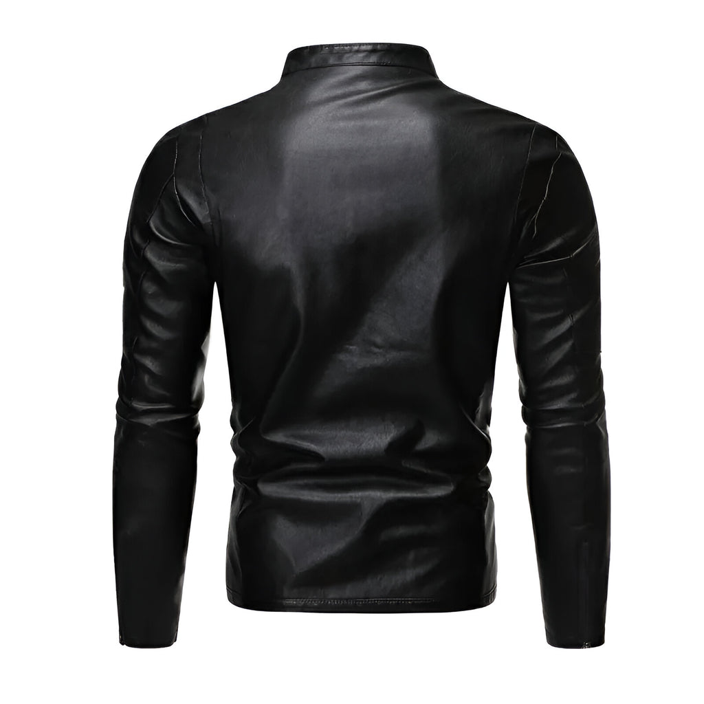 Chamarra de piel rockera hombre Slim Fit vista posterior