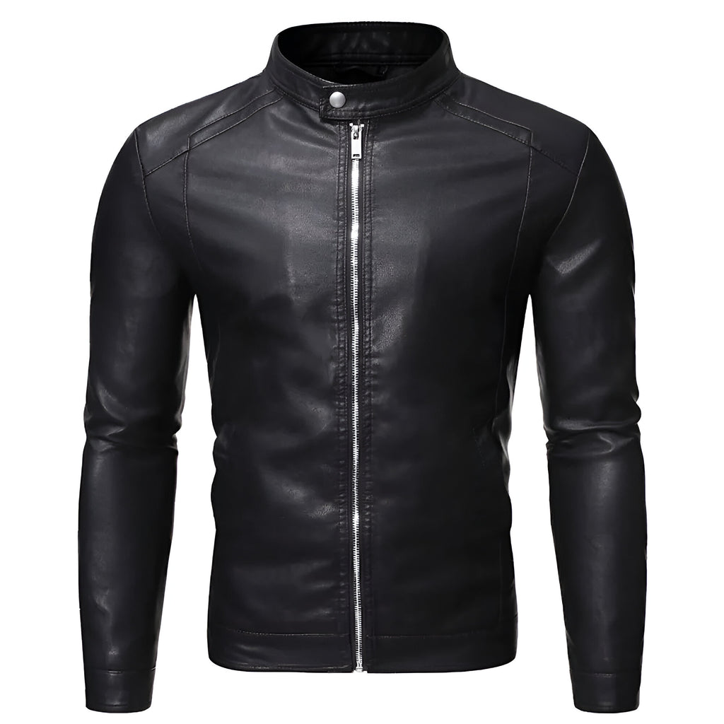 Chamarra de piel rockera para hombre Slim Fit biker con cuello alto