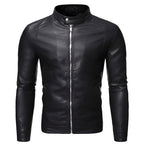 Chamarra de piel rockera para hombre Slim Fit biker con cuello alto