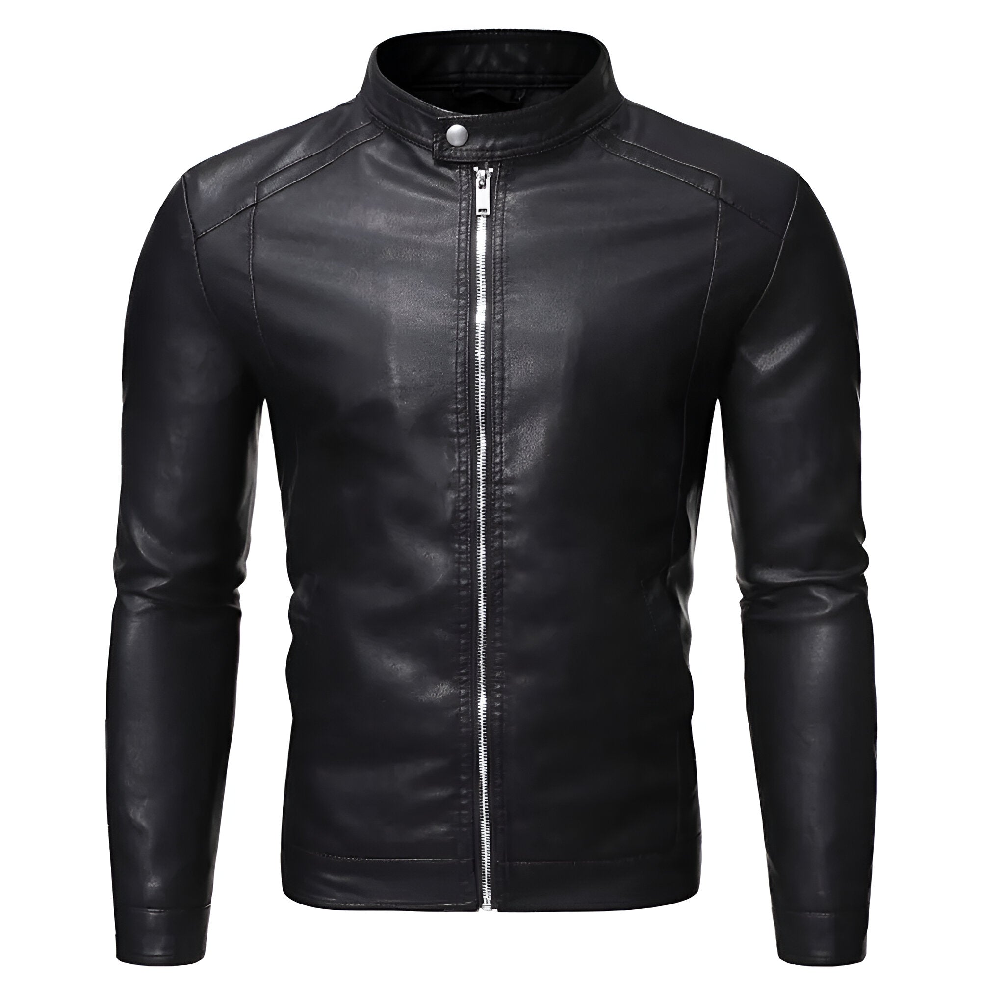 Chamarra de piel rockera para hombre Slim Fit biker con cuello alto
