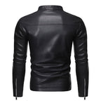 Chamarra de piel rockera hombre Slim Fit biker con cuello alto vista trasera