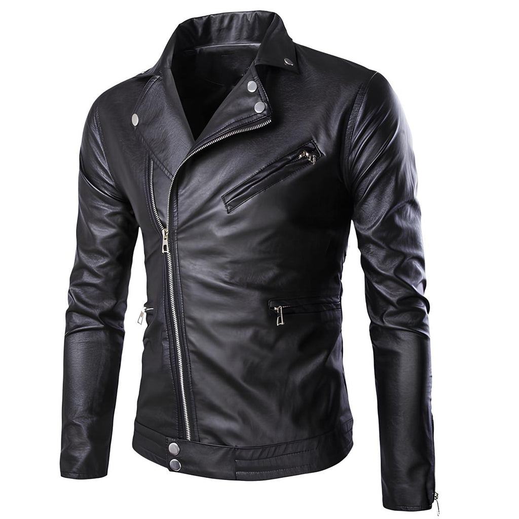 Chamarra de piel rockera para hombre cruzada estilo motociclista biker