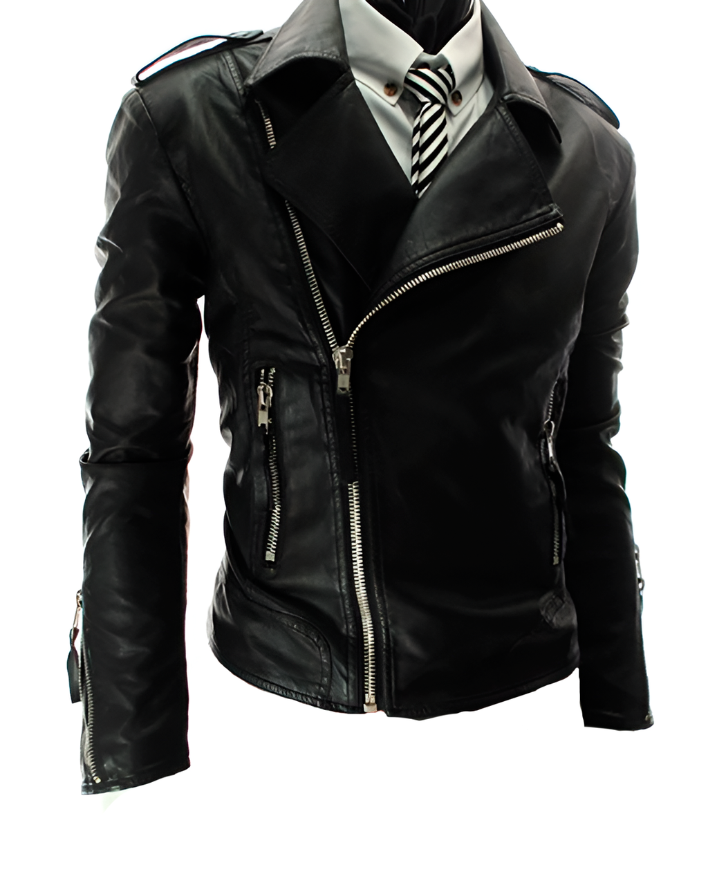 Chamarra de piel rockera para hombre con cierre cruzado moda biker