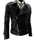 Chamarra de piel rockera para hombre con cierre cruzado moda biker